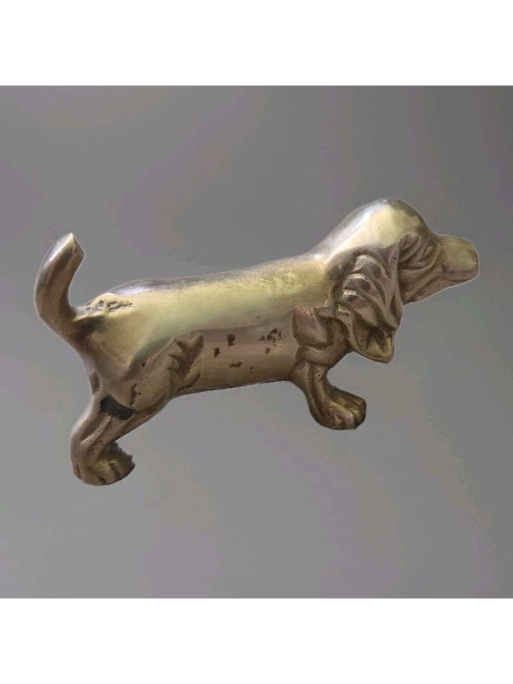 Vintage Brass Basset Hound 4" Figurine Puppy Dog Paperweight Mid-Century Modern
